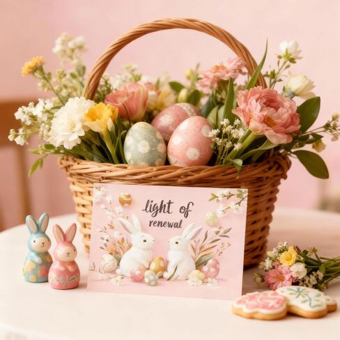 50-Pack Boxed Easter Cards Pack,Easter Postcard with 50 Unique Bunny and Egg Designs, 4x6 Inch Easter Cards,Printed on 350GSM Thick Cardstock in Saudi Arabia