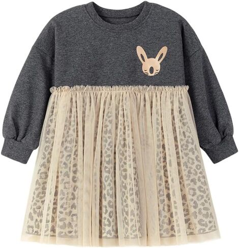 Toddler Baby Girls Tulle Dresses Leopard Print Long Sleeve Casual Tutu Princess Party Dress 2-7Y in Saudi Arabia
