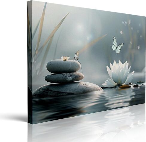 Zen Lotus Flower with Stones and Butterflies Canvas Wall Art Framed Serene Painting Prints Posters Artwork for Meditation Room Wall Decor Calming Spiritual Bathroom Art 12x16 Inches in Saudi Arabia
