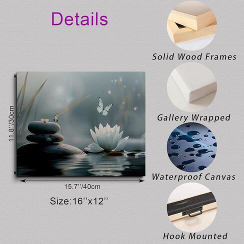 Zen Lotus Flower with Stones and Butterflies Canvas Wall Art Framed Serene Painting Prints Posters Artwork for Meditation Room Wall Decor Calming Spiritual Bathroom Art 12x16 Inches in Saudi Arabia