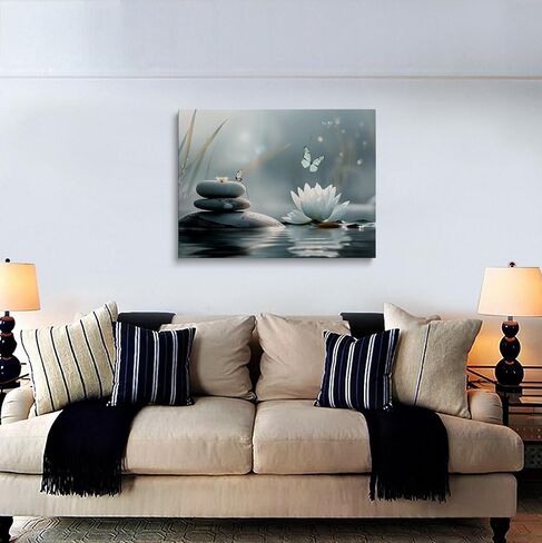 Zen Lotus Flower with Stones and Butterflies Canvas Wall Art Framed Serene Painting Prints Posters Artwork for Meditation Room Wall Decor Calming Spiritual Bathroom Art 12x16 Inches in Saudi Arabia