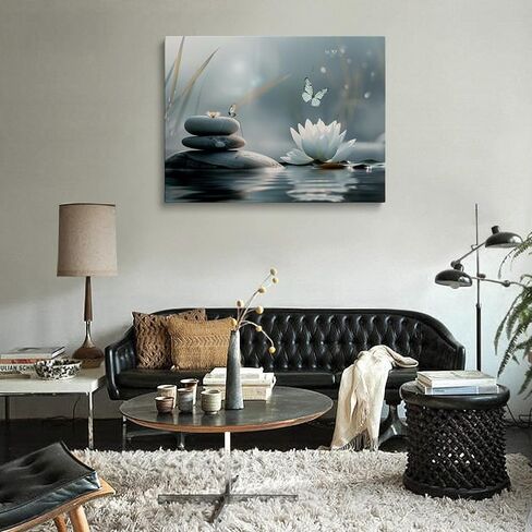 Zen Lotus Flower with Stones and Butterflies Canvas Wall Art Framed Serene Painting Prints Posters Artwork for Meditation Room Wall Decor Calming Spiritual Bathroom Art 12x16 Inches in Saudi Arabia
