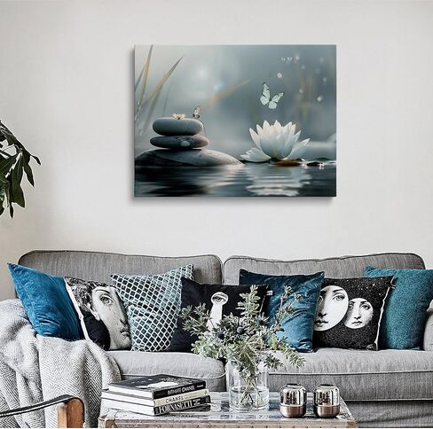 Zen Lotus Flower with Stones and Butterflies Canvas Wall Art Framed Serene Painting Prints Posters Artwork for Meditation Room Wall Decor Calming Spiritual Bathroom Art 12x16 Inches in Saudi Arabia