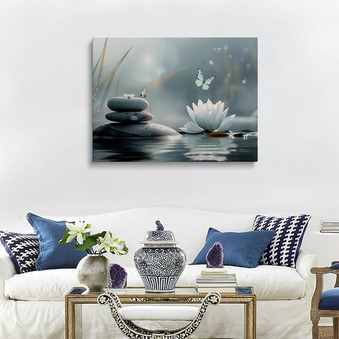 Zen Lotus Flower with Stones and Butterflies Canvas Wall Art Framed Serene Painting Prints Posters Artwork for Meditation Room Wall Decor Calming Spiritual Bathroom Art 12x16 Inches in Saudi Arabia