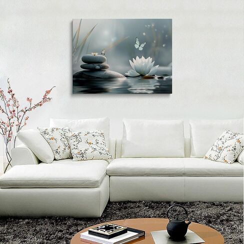 Zen Lotus Flower with Stones and Butterflies Canvas Wall Art Framed Serene Painting Prints Posters Artwork for Meditation Room Wall Decor Calming Spiritual Bathroom Art 12x16 Inches in Saudi Arabia