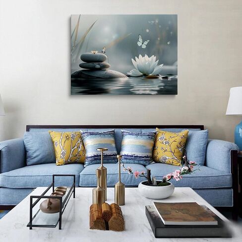 Zen Lotus Flower with Stones and Butterflies Canvas Wall Art Framed Serene Painting Prints Posters Artwork for Meditation Room Wall Decor Calming Spiritual Bathroom Art 12x16 Inches in Saudi Arabia