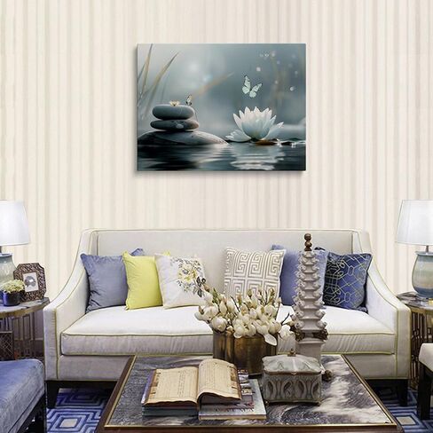 Zen Lotus Flower with Stones and Butterflies Canvas Wall Art Framed Serene Painting Prints Posters Artwork for Meditation Room Wall Decor Calming Spiritual Bathroom Art 12x16 Inches in Saudi Arabia