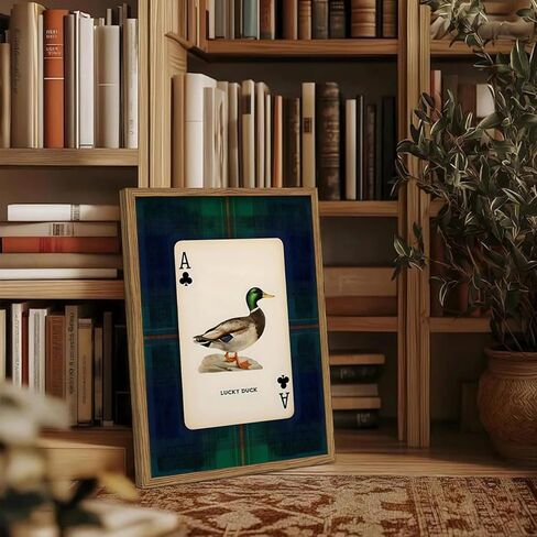خمر مالارد بطة جدار الفن الكوخ الأساسية الصيد محظوظ بطة جدار ديكور صورة الحياة البرية الداكنة لعب بطاقة ملصق قماش طباعة اللوحة لمزرعة غرفة نوم غرفة المعيشة 12x16 بوصة الخشب مؤطرة in Saudi Arabia