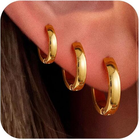 3-Pair Gold Hoop Earring Set, 14K Gold Plated Hypoallergenic Fade-Resistant Women's Gold Jewelry, Universal Women's Jewelry Gift for Parties, Birthdays & Weddings in Saudi Arabia