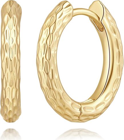 14K Gold Earrings for Women Gold Hoop Earrings for Women Hoop Earring for Womens Exquisite Textured Hoops Design Hoops Earring for Womens 18mm in Saudi Arabia