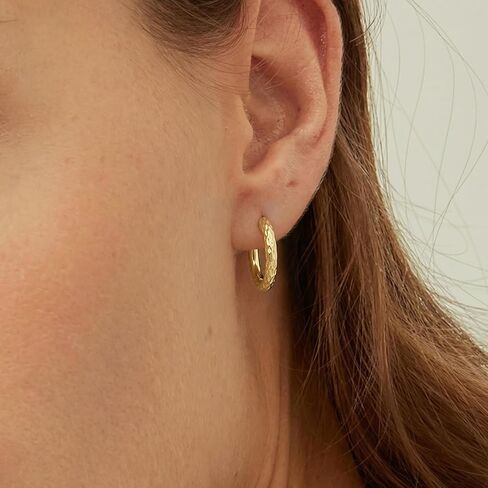 14K Gold Earrings for Women Gold Hoop Earrings for Women Hoop Earring for Womens Exquisite Textured Hoops Design Hoops Earring for Womens 18mm in Saudi Arabia