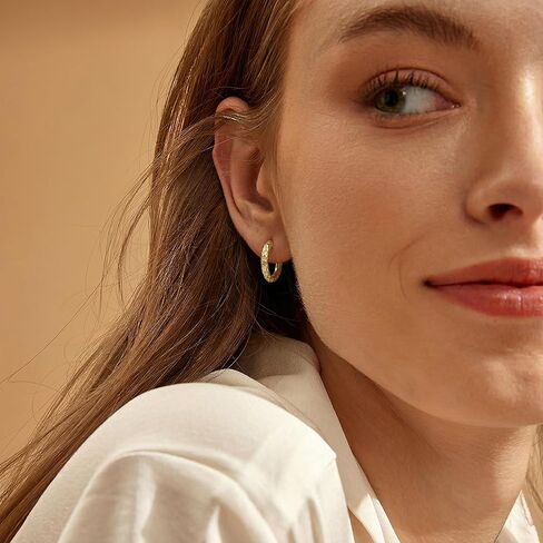 14K Gold Earrings for Women Gold Hoop Earrings for Women Hoop Earring for Womens Exquisite Textured Hoops Design Hoops Earring for Womens 18mm in Saudi Arabia
