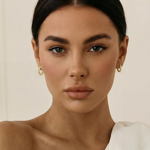 14K Gold Earrings for Women Gold Hoop Earrings for Women Hoop Earring for Womens Exquisite Textured Hoops Design Hoops Earring for Womens 18mm in Saudi Arabia