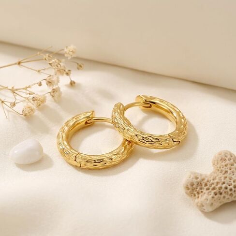 14K Gold Earrings for Women Gold Hoop Earrings for Women Hoop Earring for Womens Exquisite Textured Hoops Design Hoops Earring for Womens 18mm in Saudi Arabia