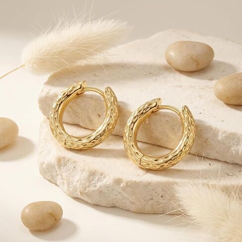 14K Gold Earrings for Women Gold Hoop Earrings for Women Hoop Earring for Womens Exquisite Textured Hoops Design Hoops Earring for Womens 18mm in Saudi Arabia