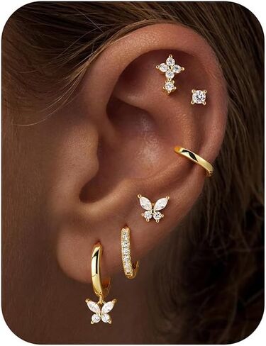 Turandoss Gold Hoop Earrings for Women, 14K Gold Plated Hypoallergenic CZ Earrings Hoop & Stud Earrings for Women, Cartilage Earring Stacks for Multiple Piercings in Saudi Arabia