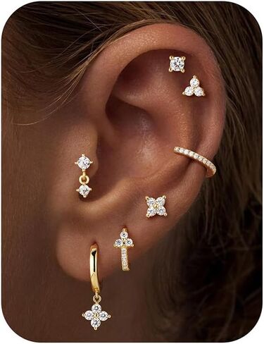 Turandoss Gold Hoop Earrings for Women, 14K Gold Plated Hypoallergenic CZ Earrings Hoop & Stud Earrings for Women, Cartilage Earring Stacks for Multiple Piercings in Saudi Arabia