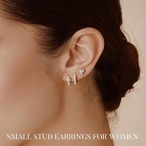 Turandoss Gold Hoop Earrings for Women, 14K Gold Plated Hypoallergenic CZ Earrings Hoop & Stud Earrings for Women, Cartilage Earring Stacks for Multiple Piercings in Saudi Arabia