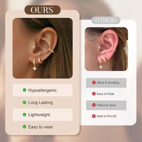 Turandoss Gold Hoop Earrings for Women, 14K Gold Plated Hypoallergenic CZ Earrings Hoop & Stud Earrings for Women, Cartilage Earring Stacks for Multiple Piercings in Saudi Arabia
