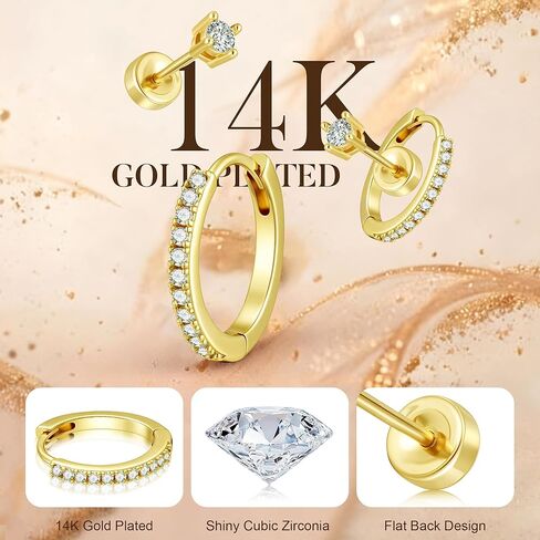Turandoss Gold Hoop Earrings for Women, 14K Gold Plated Hypoallergenic CZ Earrings Hoop & Stud Earrings for Women, Cartilage Earring Stacks for Multiple Piercings in Saudi Arabia