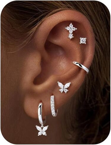 Turandoss Gold Hoop Earrings for Women, 14K Gold Plated Hypoallergenic CZ Earrings Hoop & Stud Earrings for Women, Cartilage Earring Stacks for Multiple Piercings in Saudi Arabia