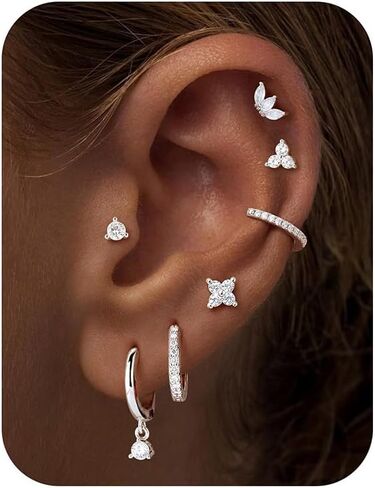 Turandoss Gold Hoop Earrings for Women, 14K Gold Plated Hypoallergenic CZ Earrings Hoop & Stud Earrings for Women, Cartilage Earring Stacks for Multiple Piercings in Saudi Arabia