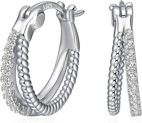 أقراط حلقية من الفضة الإسترلينية مضادة للحساسية للنساء، أقراط حلقية مزدوجة مطلية بالذهب عيار 14 قيراط مع مكعب زركونيا مرصوفة وأقراط خفيفة الوزن in Kuwait