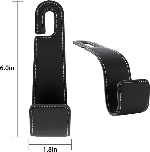 Leather Car Purse Hooks with Larger Strap Holder Purse Hook Purse Holder for car car seat Back Hooks Automotive seat Back Organizer headrest Hooks for Bags and Purse (Black, 2pcs) in Saudi Arabia