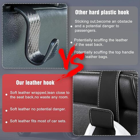 Leather Car Purse Hooks with Larger Strap Holder Purse Hook Purse Holder for car car seat Back Hooks Automotive seat Back Organizer headrest Hooks for Bags and Purse (Black, 2pcs) in Saudi Arabia