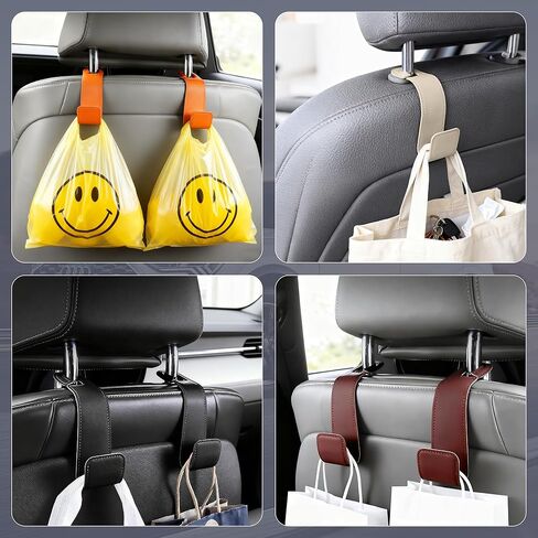 Leather Car Purse Hooks with Larger Strap Holder Purse Hook Purse Holder for car car seat Back Hooks Automotive seat Back Organizer headrest Hooks for Bags and Purse (Black, 2pcs) in Saudi Arabia