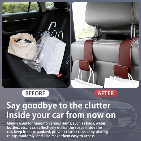 Leather Car Purse Hooks with Larger Strap Holder Purse Hook Purse Holder for car car seat Back Hooks Automotive seat Back Organizer headrest Hooks for Bags and Purse (Black, 2pcs) in Saudi Arabia