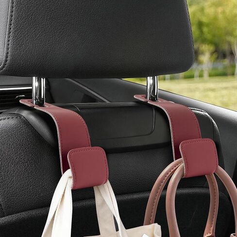 Leather Car Purse Hooks with Larger Strap Holder Purse Hook Purse Holder for car car seat Back Hooks Automotive seat Back Organizer headrest Hooks for Bags and Purse (Black, 2pcs) in Saudi Arabia