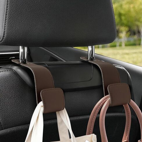 Leather Car Purse Hooks with Larger Strap Holder Purse Hook Purse Holder for car car seat Back Hooks Automotive seat Back Organizer headrest Hooks for Bags and Purse (Black, 2pcs) in Saudi Arabia