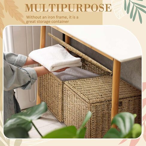 Decorative File Storage Box with Lid, Seagrass Hanging File Organizer for Letter & Legal Size Files, Collapsible Document Storage Box for Office Home Desk Organization in Saudi Arabia