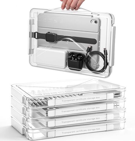 Novabright 5 Pack Clear Plastic File Boxes with Handle Portable Project Case Paper Storage Bin with Lid Transparent Stackable Container Document Magazine Protector for A4 Paper Photo Craft Scrapbook in Kuwait