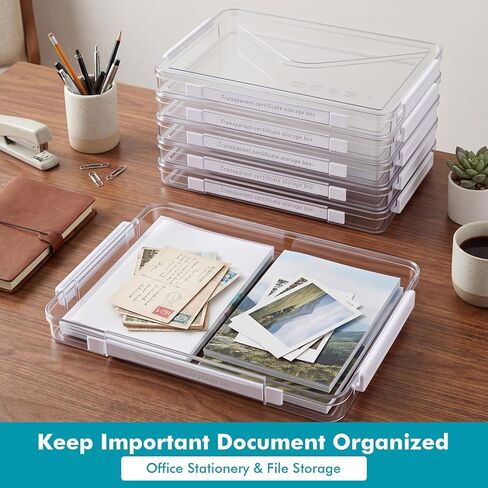 Novabright 5 Pack Clear Plastic File Boxes with Handle Portable Project Case Paper Storage Bin with Lid Transparent Stackable Container Document Magazine Protector for A4 Paper Photo Craft Scrapbook in Kuwait