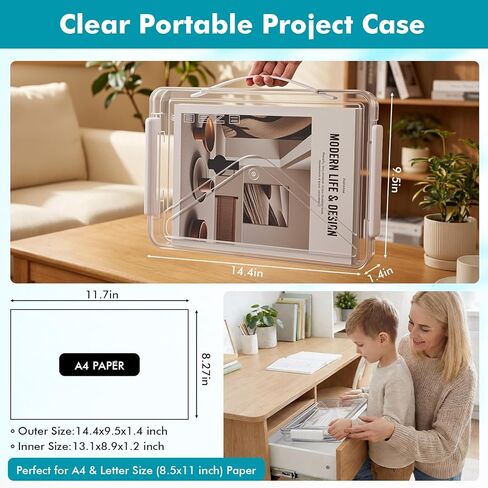 Novabright 5 Pack Clear Plastic File Boxes with Handle Portable Project Case Paper Storage Bin with Lid Transparent Stackable Container Document Magazine Protector for A4 Paper Photo Craft Scrapbook in Kuwait