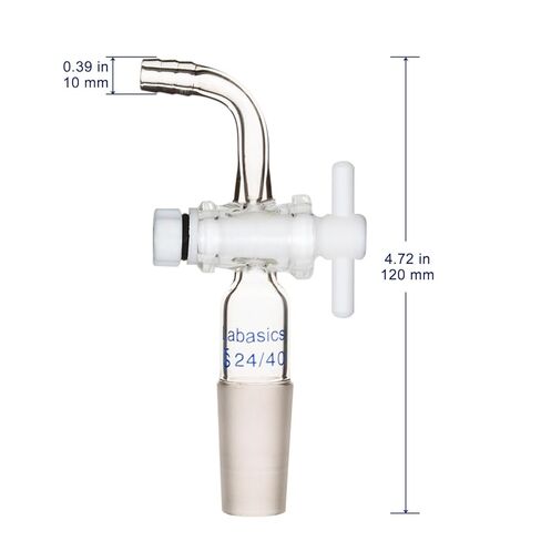 Flow Control Adapter with PTFE Stopcock, 24/40 Joint and Bent Hose Connection for Lab Supply in Saudi Arabia