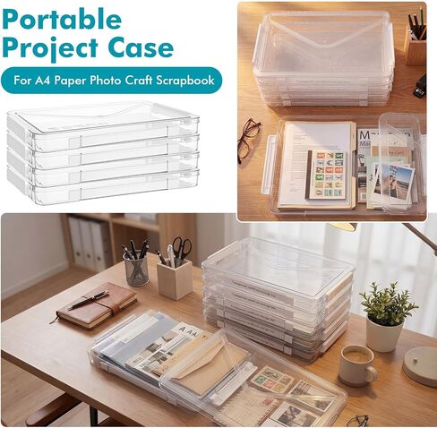 Novabright 5 Pack Clear Plastic File Boxes with Handle Portable Project Case Paper Storage Bin with Lid Transparent Stackable Container Document Magazine Protector for A4 Paper Photo Craft Scrapbook in Kuwait