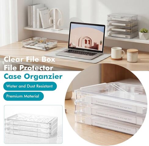 Novabright 5 Pack Clear Plastic File Boxes with Handle Portable Project Case Paper Storage Bin with Lid Transparent Stackable Container Document Magazine Protector for A4 Paper Photo Craft Scrapbook in Kuwait
