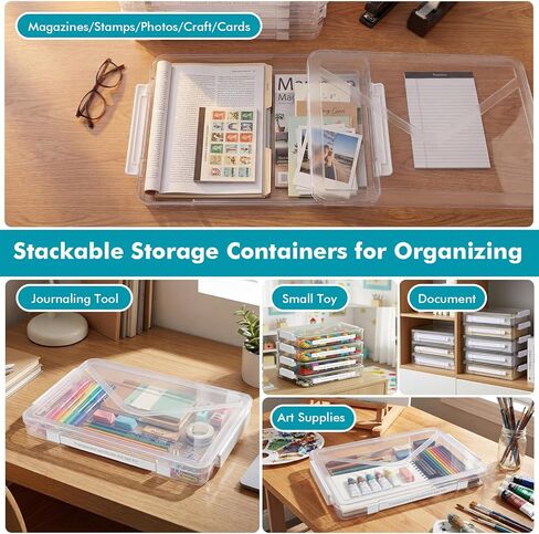 Novabright 5 Pack Clear Plastic File Boxes with Handle Portable Project Case Paper Storage Bin with Lid Transparent Stackable Container Document Magazine Protector for A4 Paper Photo Craft Scrapbook in Kuwait