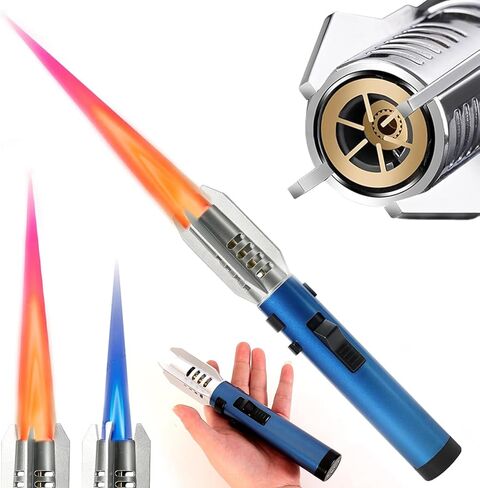Torch Lighter,Camping Lighter, Straight Flame Bright Fire Refillable Windproof Adjustable Color with Safety Lock for Campfires Kitchen Hiking Candles Fireplace BBQ Outdoor Essentials (Black) in Saudi Arabia