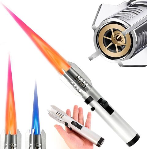 Torch Lighter,Camping Lighter, Straight Flame Bright Fire Refillable Windproof Adjustable Color with Safety Lock for Campfires Kitchen Hiking Candles Fireplace BBQ Outdoor Essentials (Black) in Saudi Arabia