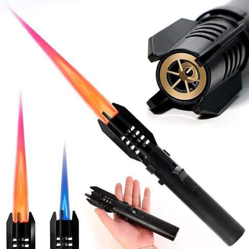 Torch Lighter,Camping Lighter, Straight Flame Bright Fire Refillable Windproof Adjustable Color with Safety Lock for Campfires Kitchen Hiking Candles Fireplace BBQ Outdoor Essentials (Black) in Saudi Arabia