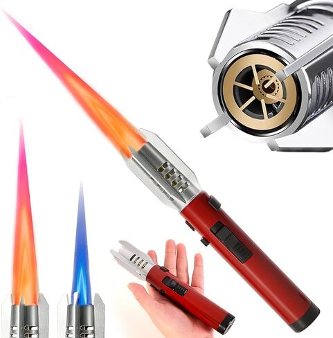 Torch Lighter,Camping Lighter, Straight Flame Bright Fire Refillable Windproof Adjustable Color with Safety Lock for Campfires Kitchen Hiking Candles Fireplace BBQ Outdoor Essentials (Black) in Saudi Arabia
