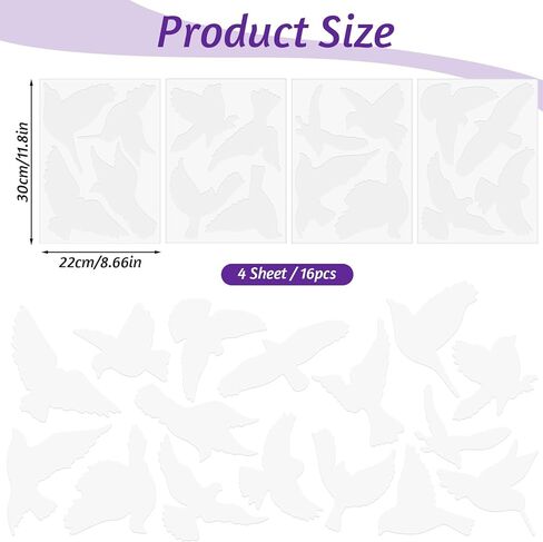 16PCS Window Decals for Bird Strikes, Anti-Collision Bird Clings for Glass Windows, Hummingbird Window Strike Prevention Stickers Films, Birds Deterrents for Outside, Glass Decorations in Kuwait