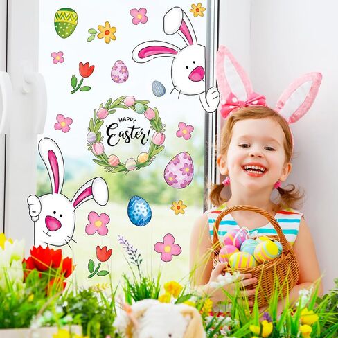 ملصقات نافذة على شكل أرنب عيد الفصح من AnyDesign ملصقات على الوجهين على شكل زهرة أرنب مضحكة على شكل بيضة قابلة لإعادة الاستخدام لتزيين حفلات الربيع ومتجر المنزل والفصول الدراسية، 5 أوراق in Saudi Arabia