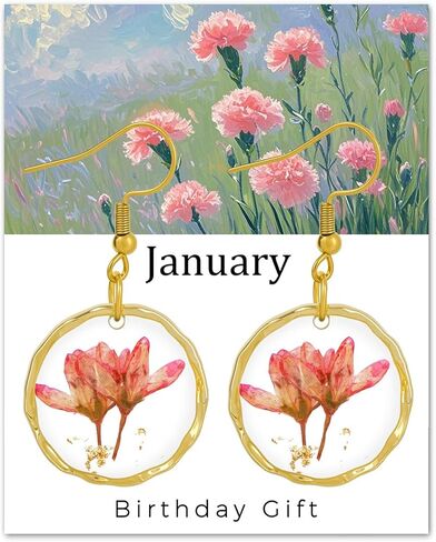Birth Flower Earrings for Women Handmade Month Real Pressed Earrings Unique Resin Dangle Plant Earrings Dry Flowers Great Present For Birthday,Party, Christmas in Kuwait