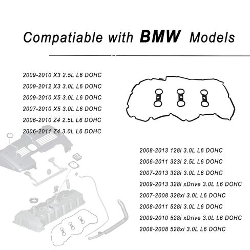 AUCERAMIC Valve Cover Gasket for 2006-2013 BMW 128i 323i 328i 328xi 528i 528xi X3 X5 Z3 Z4 2.5L 3.0L [ Engine Code: N52B25, N52B30 ] Replace OE# VS50859R, 11127582245 in Saudi Arabia