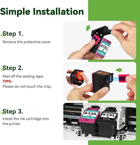 خراطيش حبر 61XL بديلة باللون الأسود لحزمة كومبو خرطوشة حبر 61 XL لطابعة Envy 5530 4500 4502 5535 Deskjet 2540 2541 3050 3510 OfficeJet 4630 4632 (أسود ثلاثي الألوان، عبوتان) in Kuwait